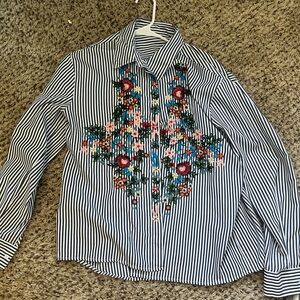 Striped Shirt with Floral Embroidery